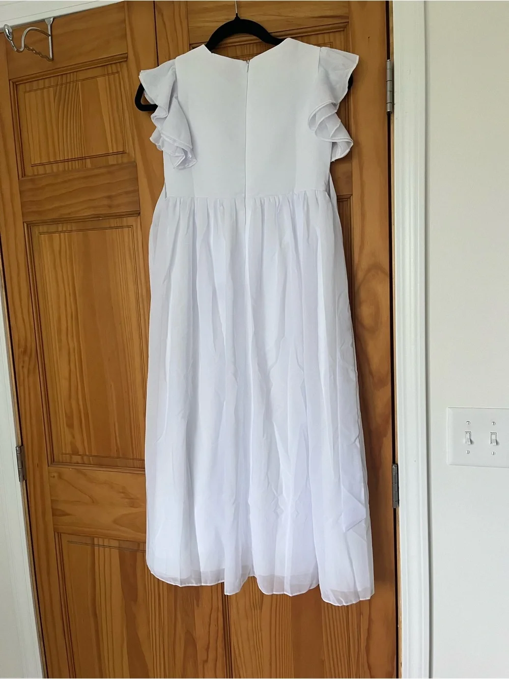 White Chiffon Flower Girl Dress with Flutter Sleeves